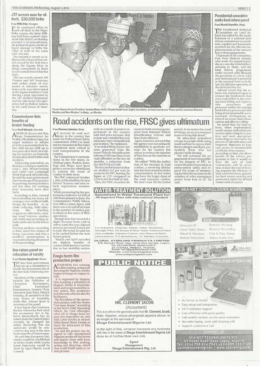 A press release by&nbsp;The Guardian Newspapers