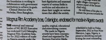 Sun Newspapers - Magnus Film Academy boss Odenigbo endorsed for made-in-Nigeria awards