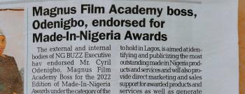 Magnus Film Academy boss, Odenigbo, endorsed for made-in-Nigeria awards